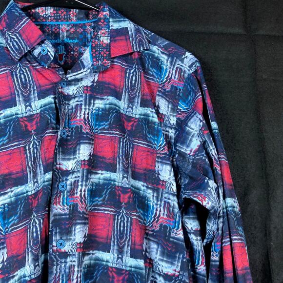Luchiano Visconti Mens Shirt Red Blue Illusion Geometric Long Sleeve Larges - Picture 4 of 12